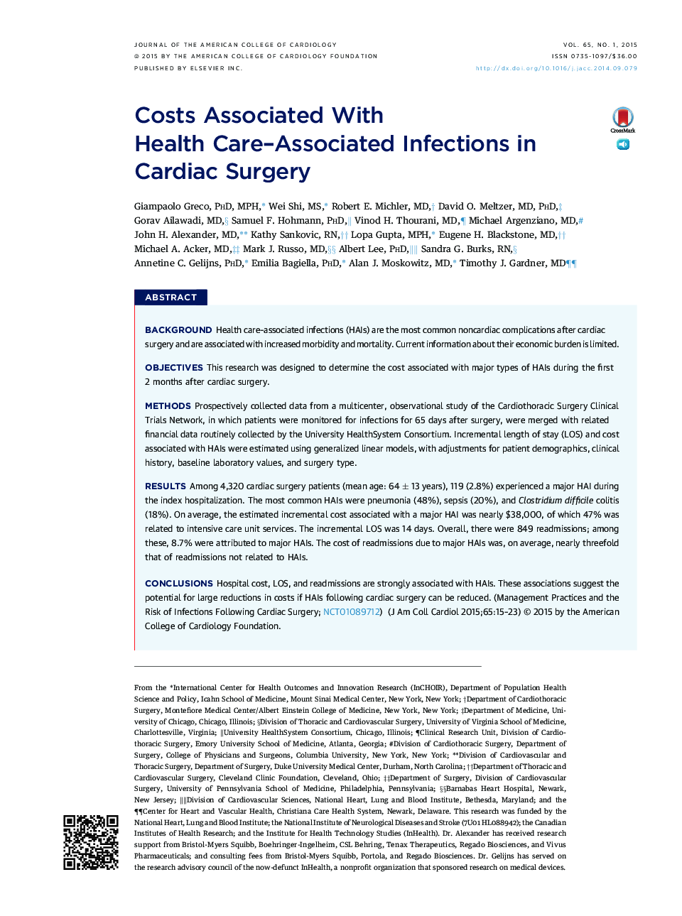 عکس صفحه اول مقاله: Costs Associated With Health Care-Associated Infections in Cardiac Surgery Costs Associated With Health Care-Associated Infections in Cardiac Surgery