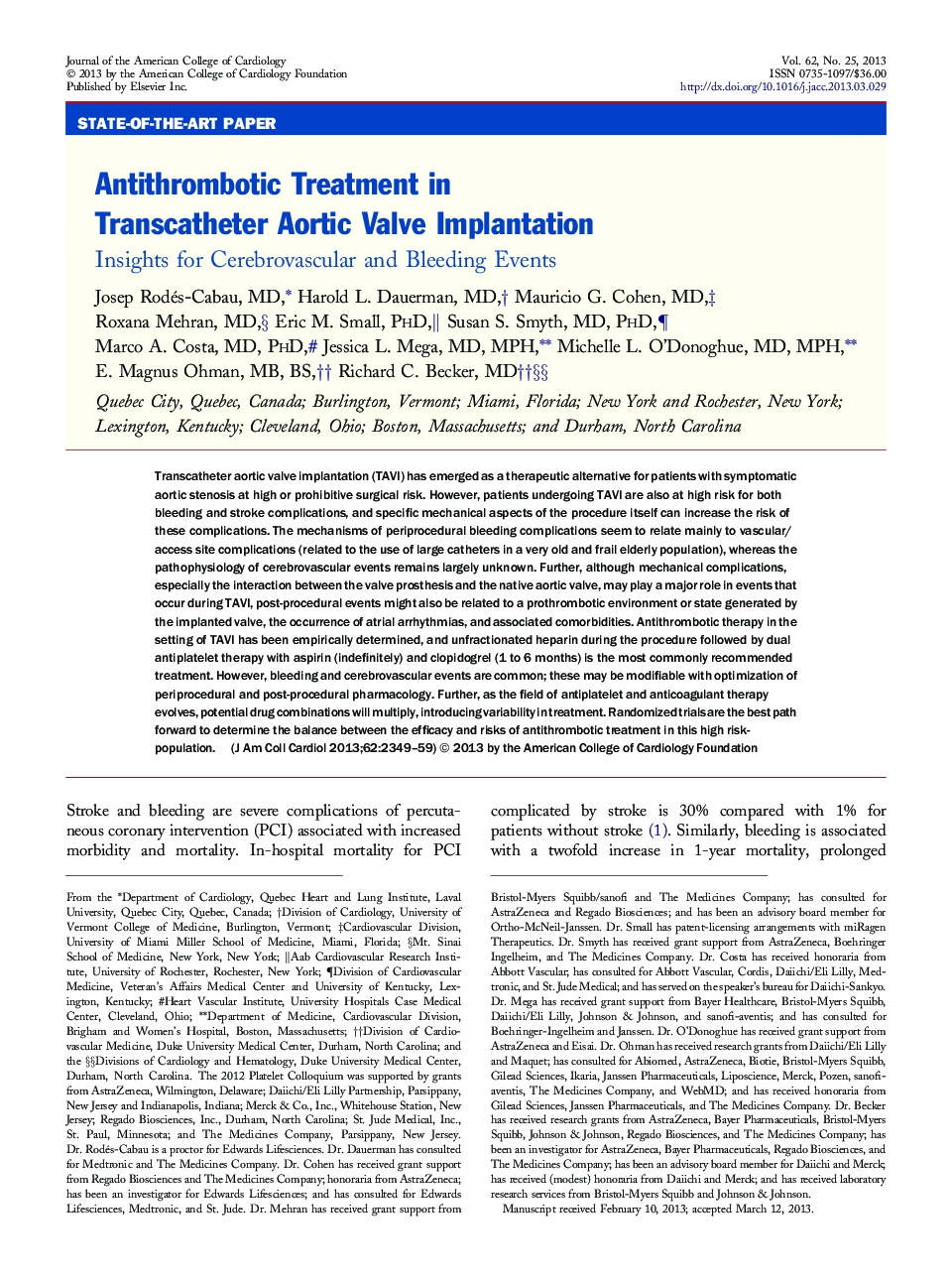 Antithrombotic Treatment in Transcatheter Aortic Valve Implantation: Insights for Cerebrovascular and Bleeding Events