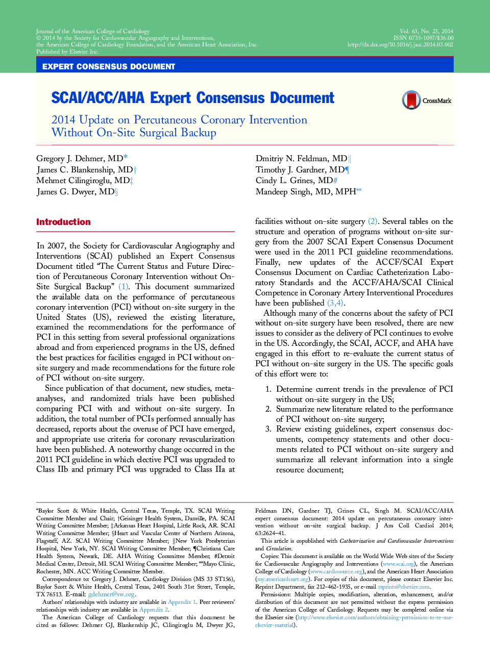 SCAI/ACC/AHA Expert Consensus Document