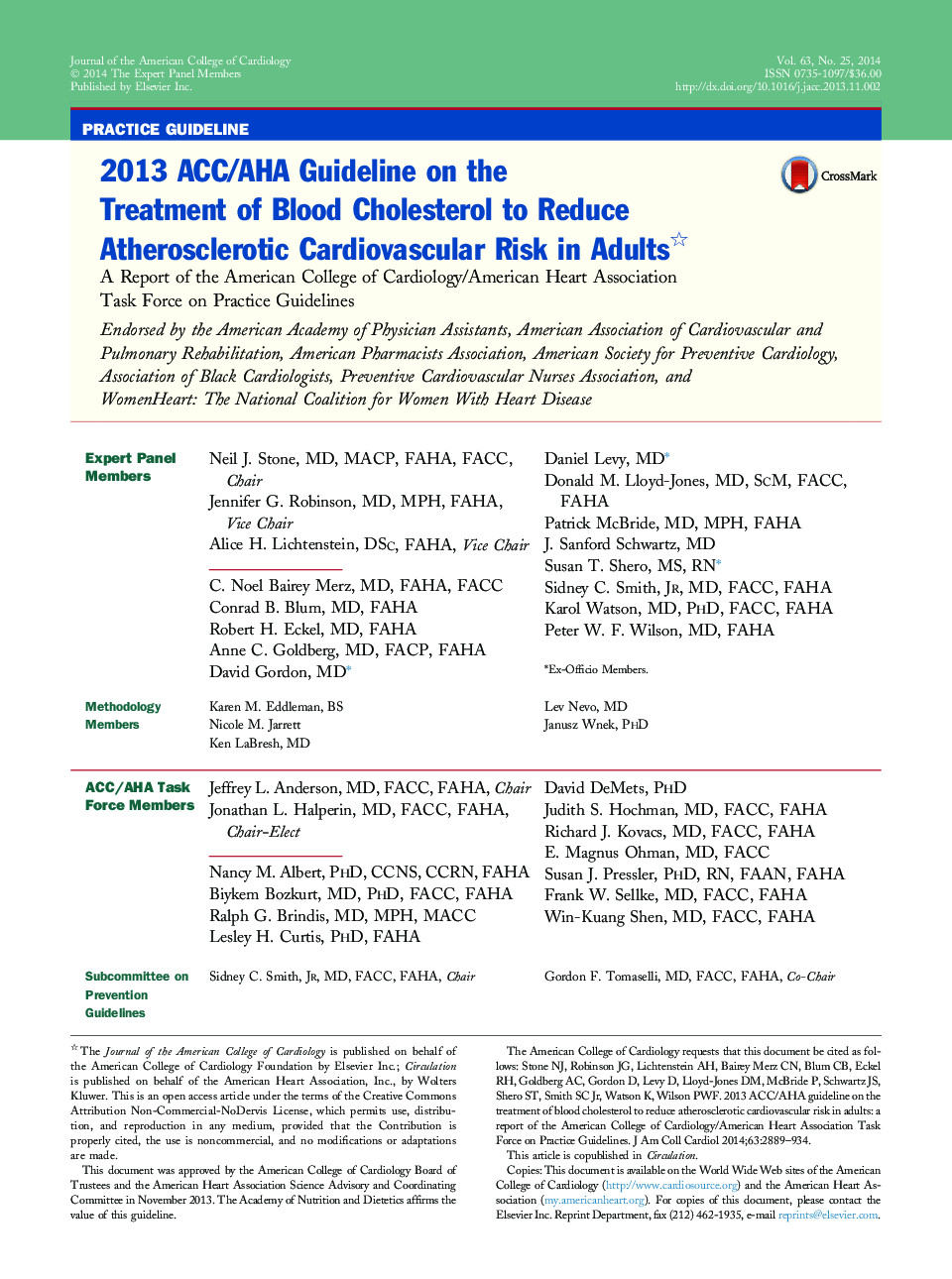 2013 ACC/AHA Guideline on the Treatment of Blood Cholesterol to Reduce Atherosclerotic Cardiovascular Risk in Adults