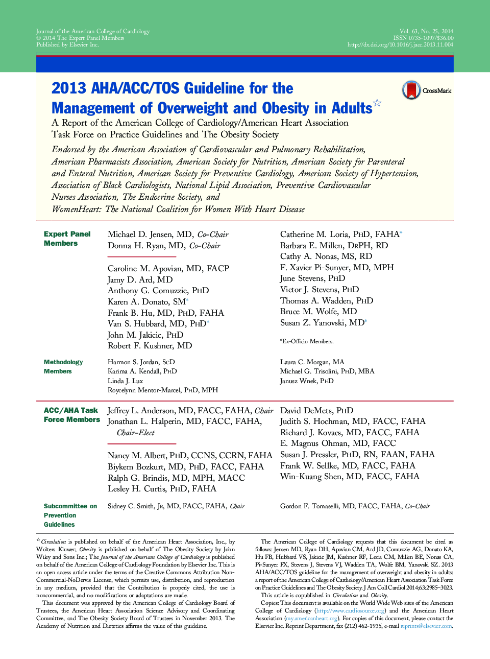 2013 AHA/ACC/TOS Guideline for the Management of Overweight and Obesity in Adults