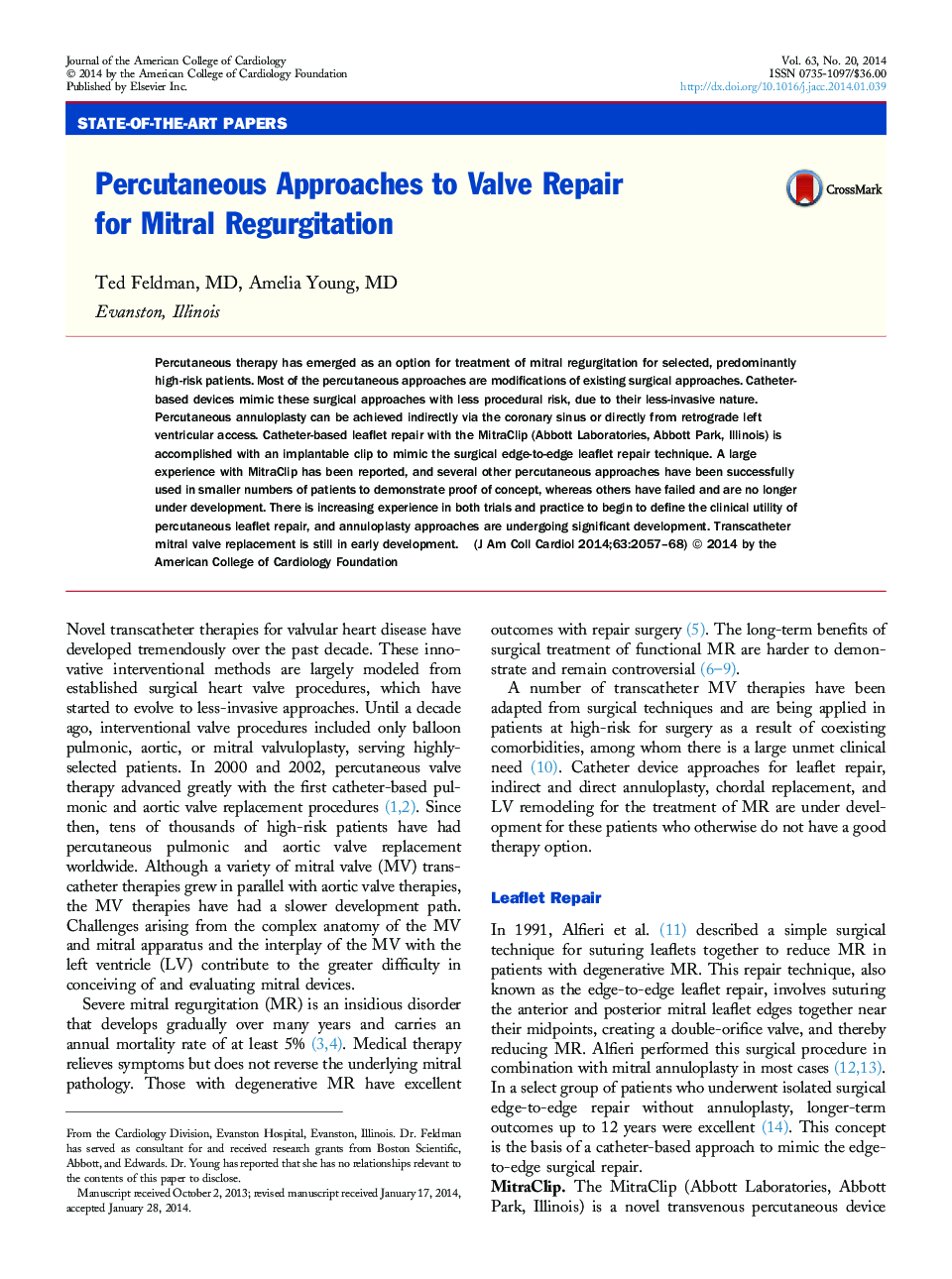 Percutaneous Approaches to Valve Repair for Mitral Regurgitation