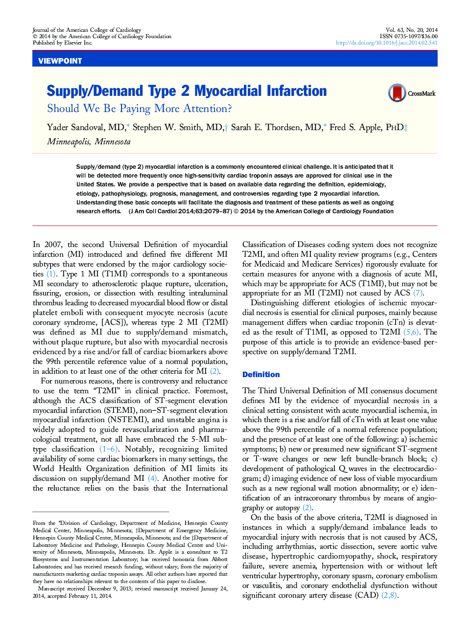 Supply/Demand Type 2 Myocardial Infarction: Should We Be Paying More Attention?