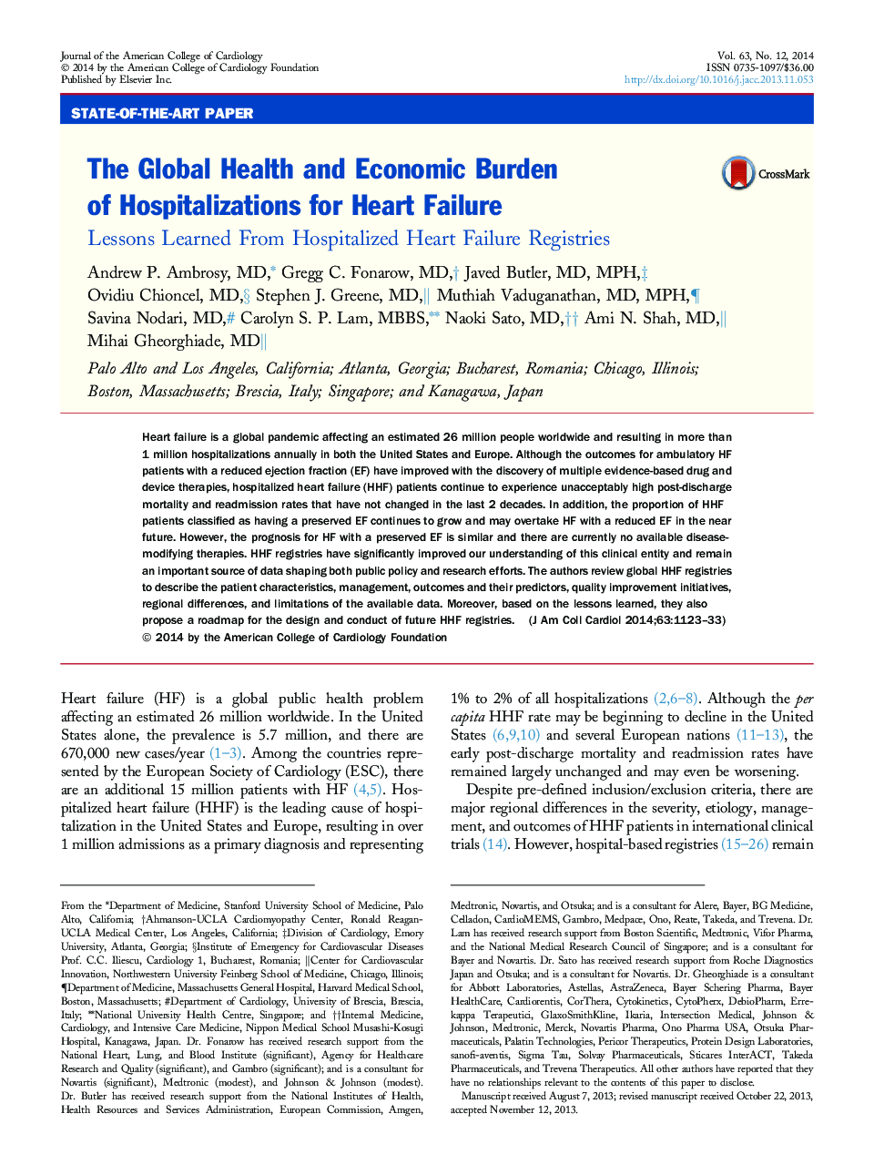 The Global Health and Economic Burden ofÂ Hospitalizations for Heart Failure: LessonsÂ Learned From Hospitalized Heart Failure Registries