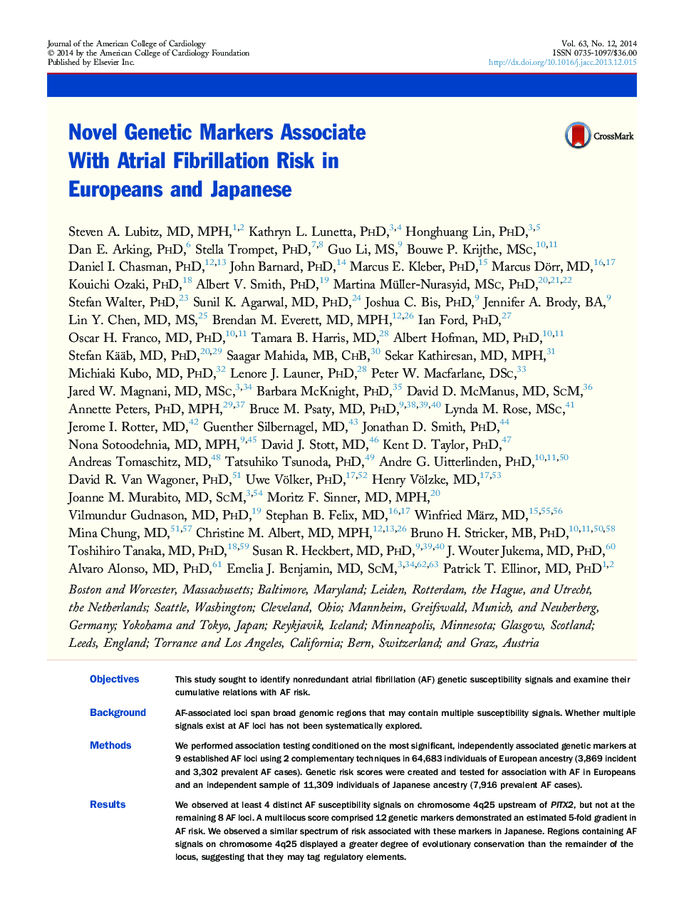 Novel Genetic Markers Associate With Atrial Fibrillation Risk in Europeans and Japanese