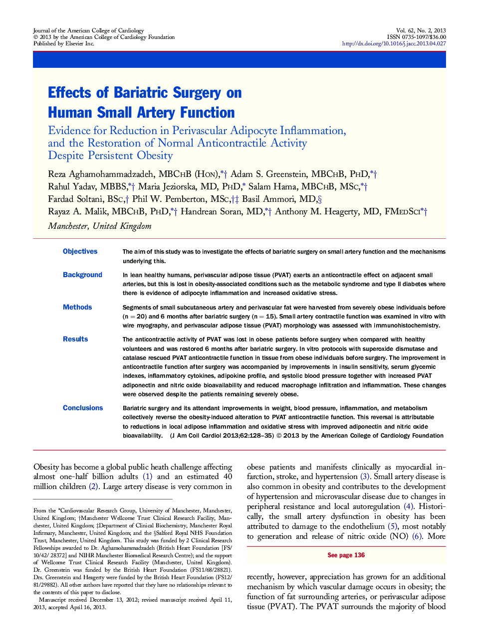 اثرات جراحی بریتریک بر عملکرد عروق کوچک انسانی: شواهد برای کاهش التهاب آدیفوسیت پریواسکولار و بازسازی فعالیت ضد انقباض طبیعی با وجود یک چاقی پایدار 