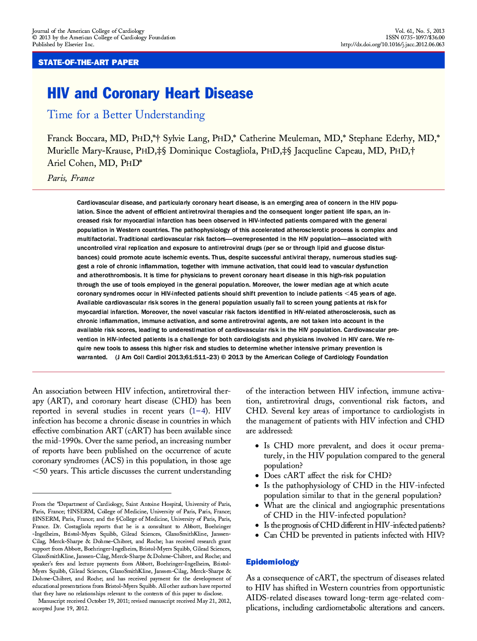 HIV and Coronary Heart Disease: Time for a Better Understanding