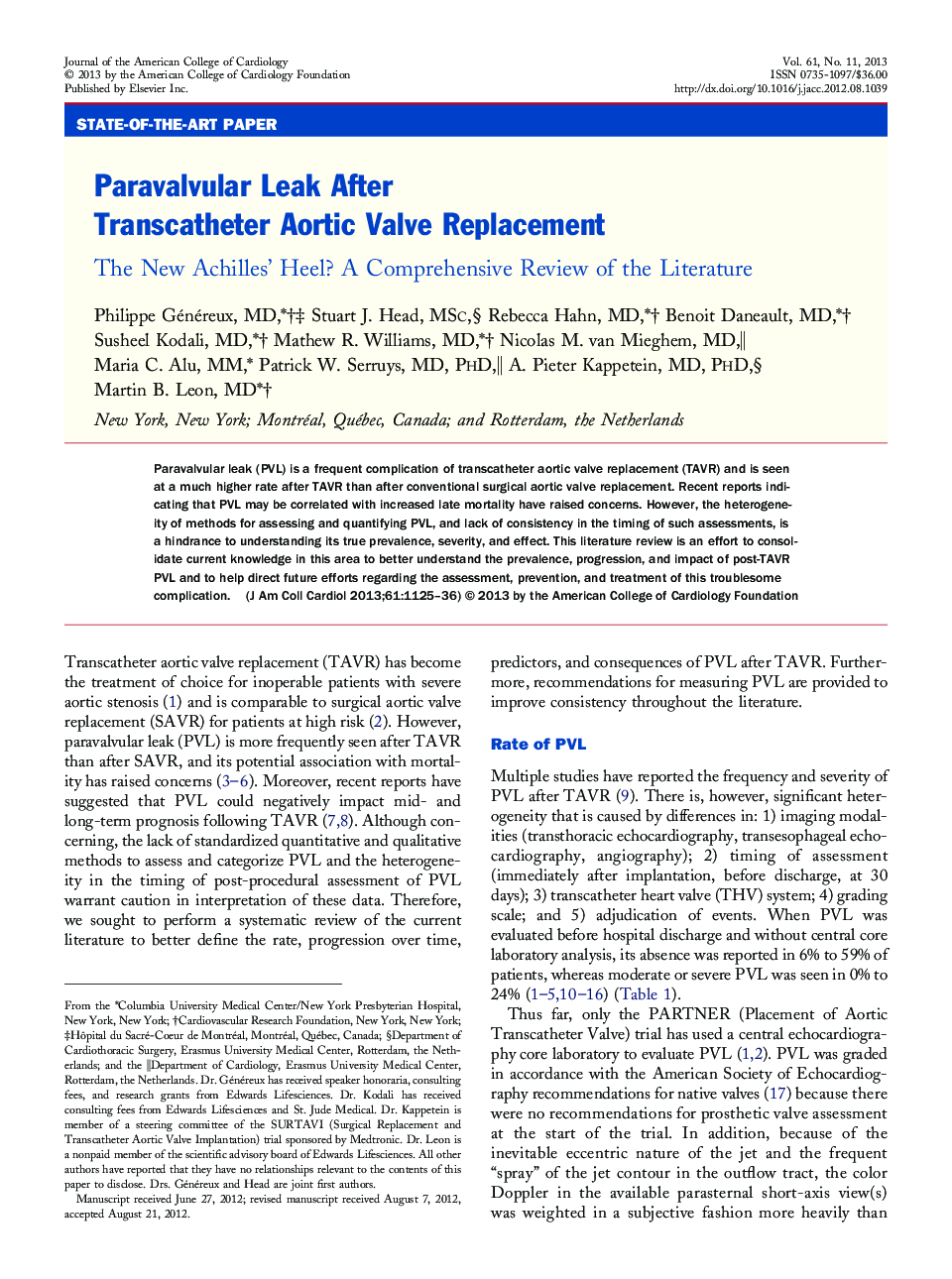 Paravalvular Leak After Transcatheter Aortic Valve Replacement: The New Achilles' Heel? A Comprehensive Review of the Literature