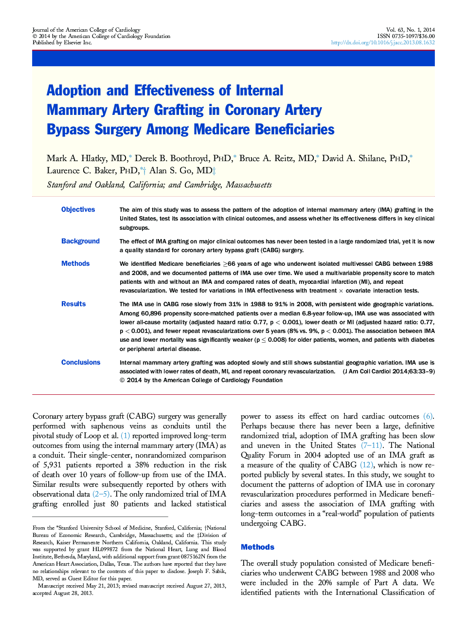 Adoption and Effectiveness of Internal Mammary Artery Grafting in Coronary Artery Bypass Surgery Among Medicare Beneficiaries