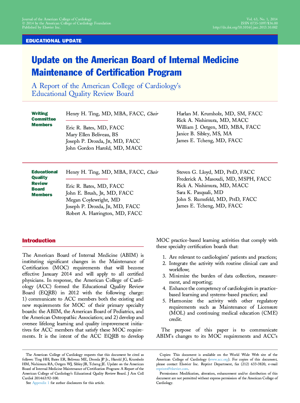 Update on the American Board of Internal Medicine Maintenance of Certification Program