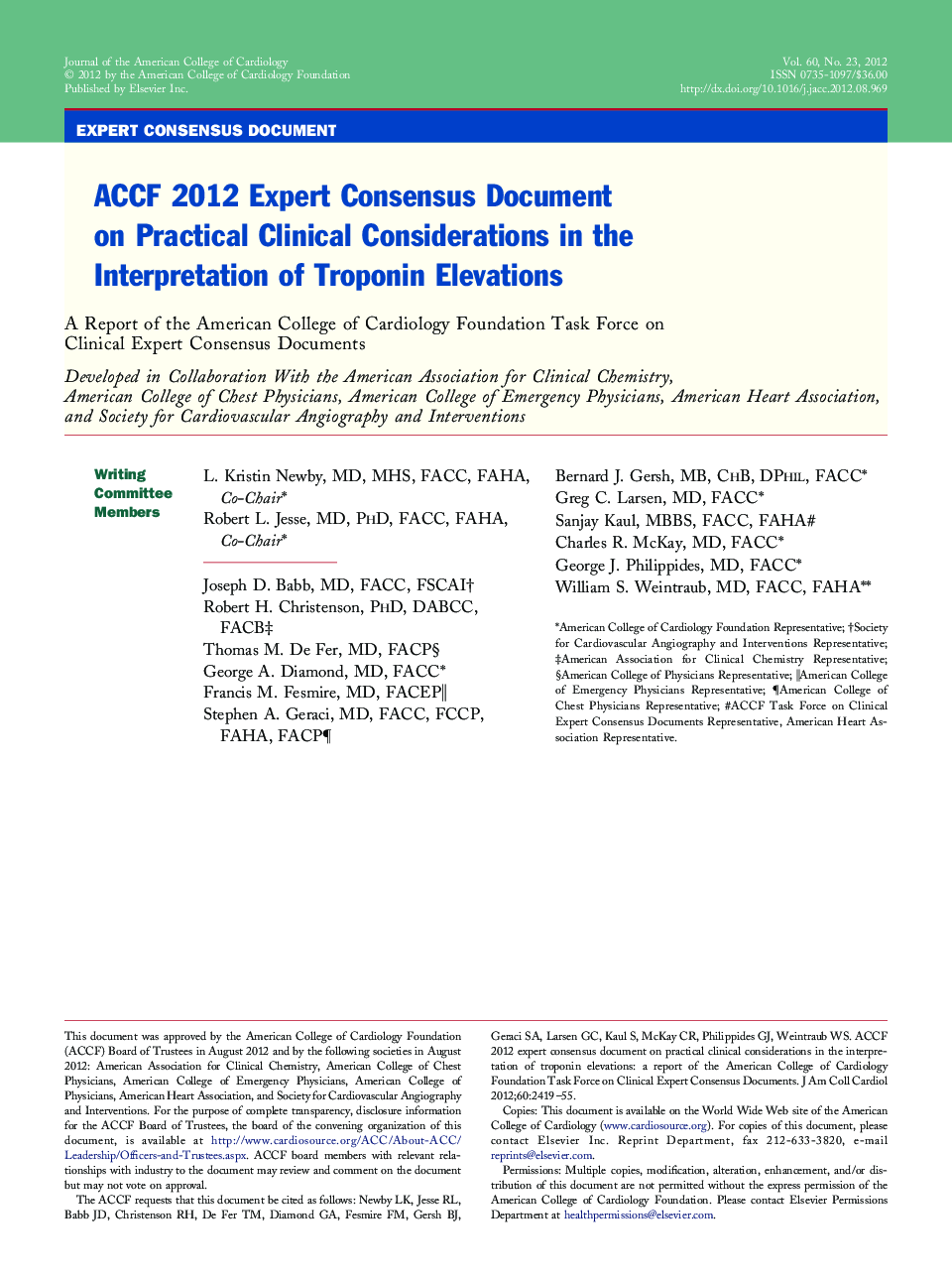 ACCF 2012 Expert Consensus Document on Practical Clinical Considerations in the Interpretation of Troponin Elevations