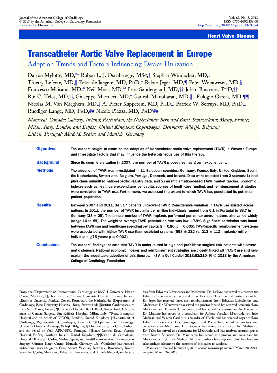 Transcatheter Aortic Valve Replacement in Europe: Adoption Trends and Factors Influencing Device Utilization