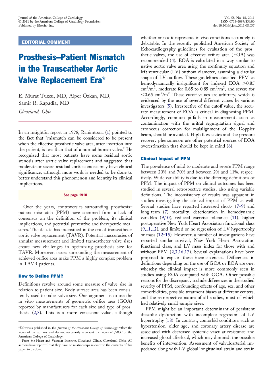 Prosthesis-Patient Mismatch in the Transcatheter Aortic Valve Replacement Eraâ