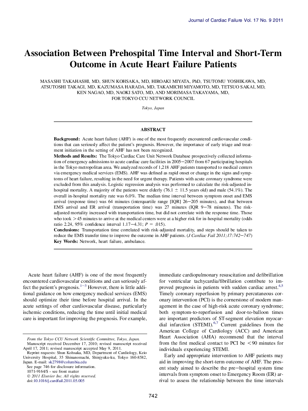 Association Between Prehospital Time Interval and Short-Term Outcome in Acute Heart Failure Patients