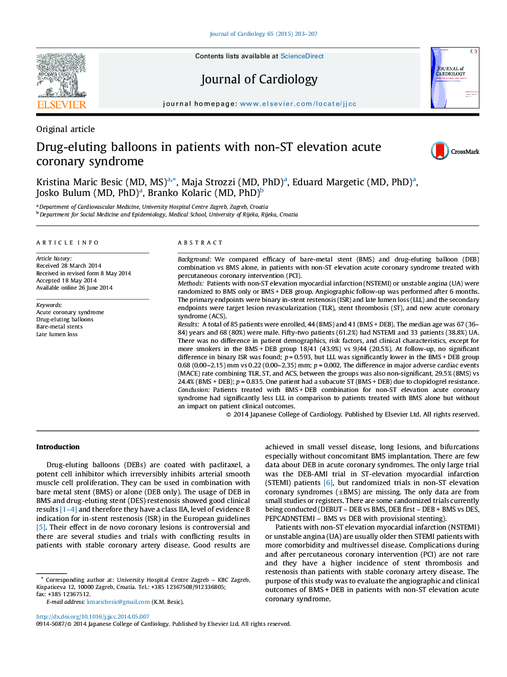 Drug-eluting balloons in patients with non-ST elevation acute coronary syndrome