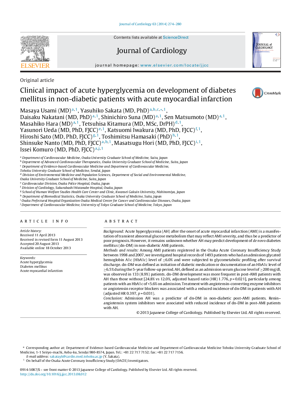 Clinical impact of acute hyperglycemia on development of diabetes mellitus in non-diabetic patients with acute myocardial infarction