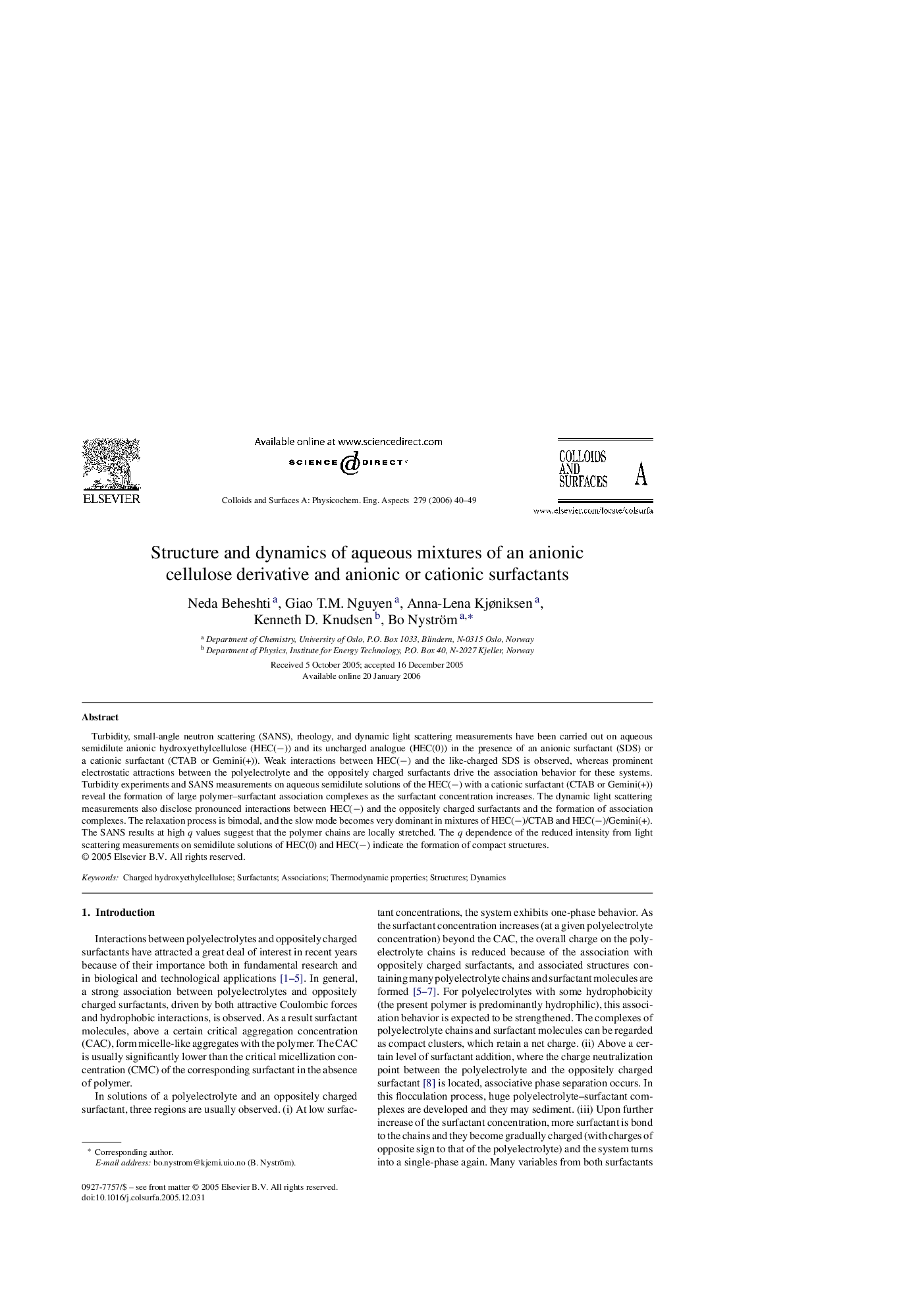 Structure and dynamics of aqueous mixtures of an anionic cellulose derivative and anionic or cationic surfactants