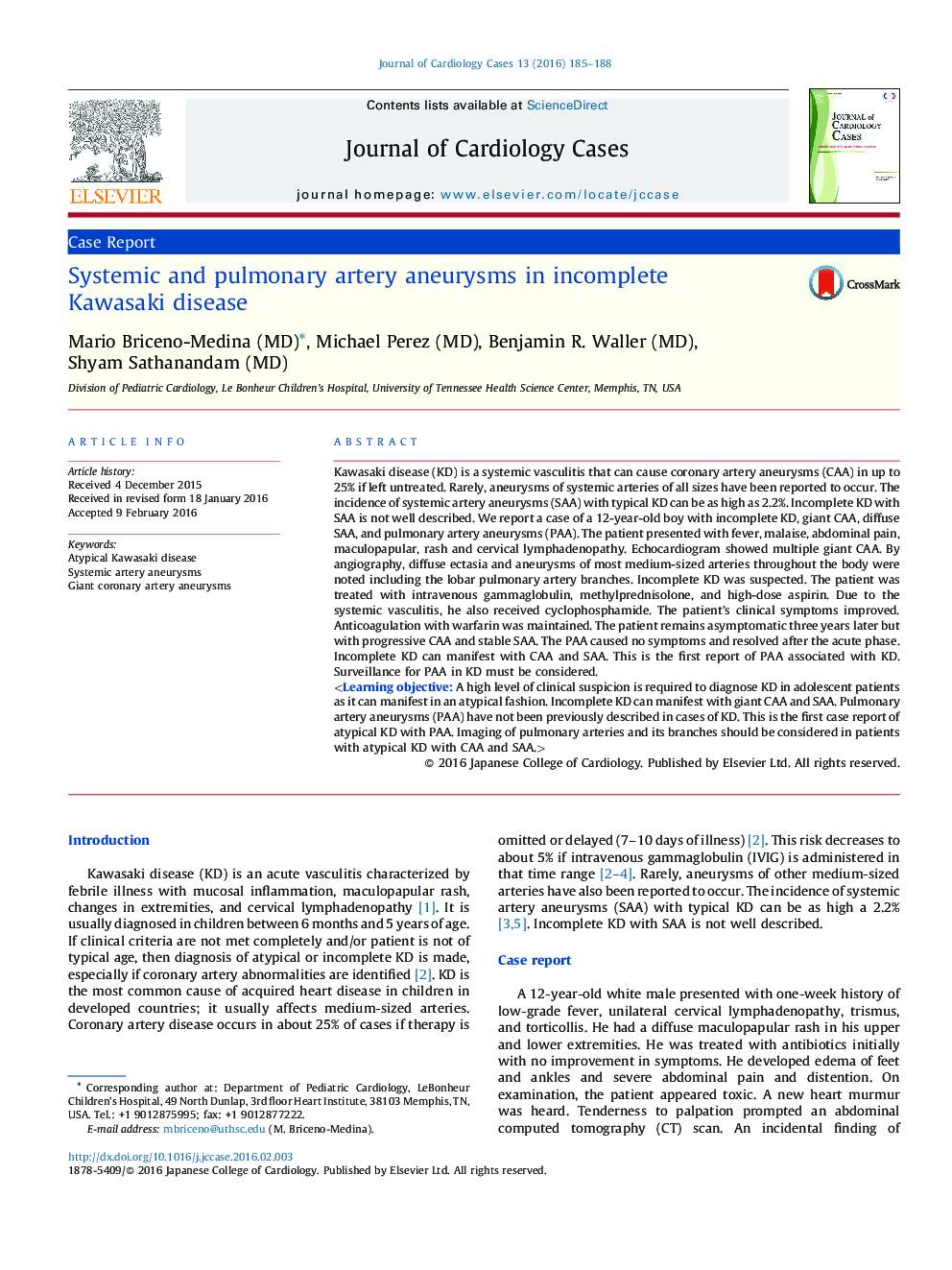 Systemic and pulmonary artery aneurysms in incomplete Kawasaki disease