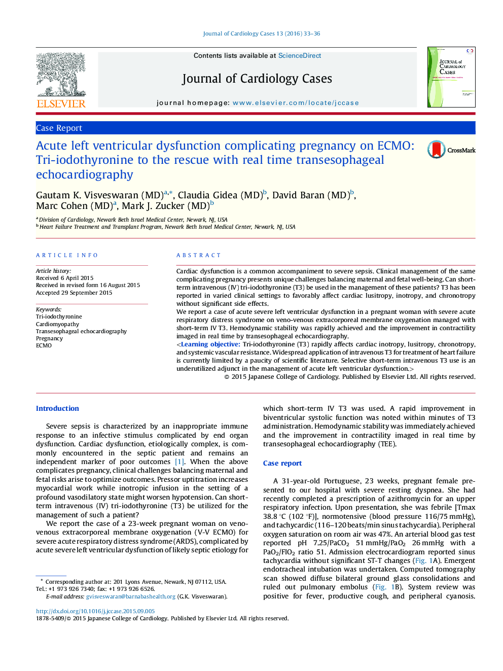 Acute left ventricular dysfunction complicating pregnancy on ECMO: Tri-iodothyronine to the rescue with real time transesophageal echocardiography
