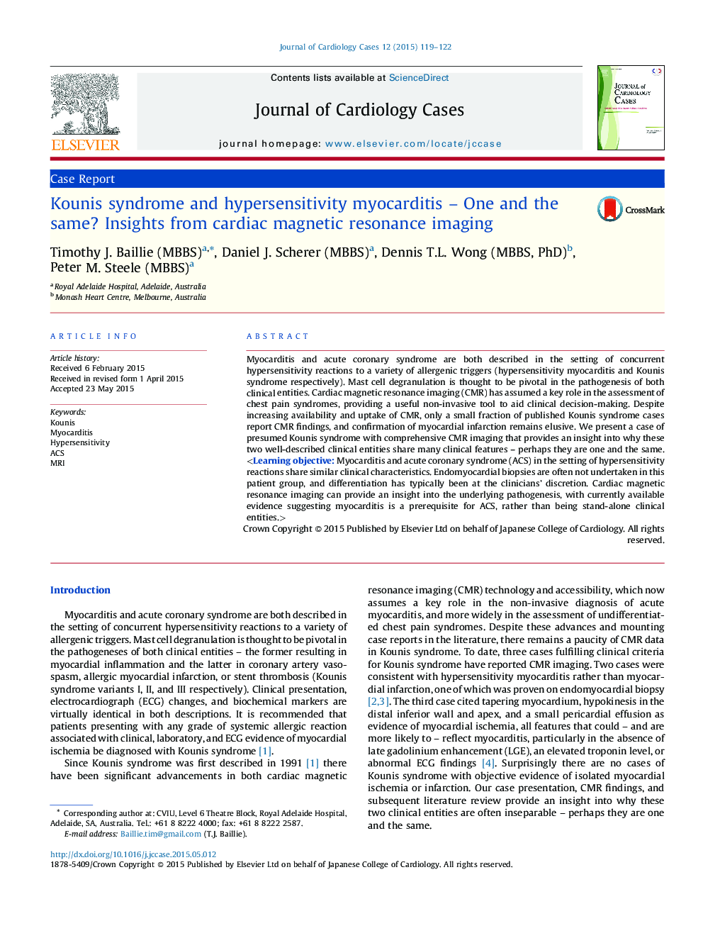 Kounis syndrome and hypersensitivity myocarditis - One and the same? Insights from cardiac magnetic resonance imaging