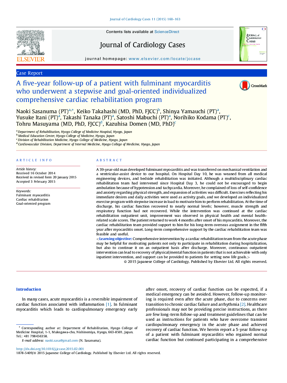 A five-year follow-up of a patient with fulminant myocarditis who underwent a stepwise and goal-oriented individualized comprehensive cardiac rehabilitation program