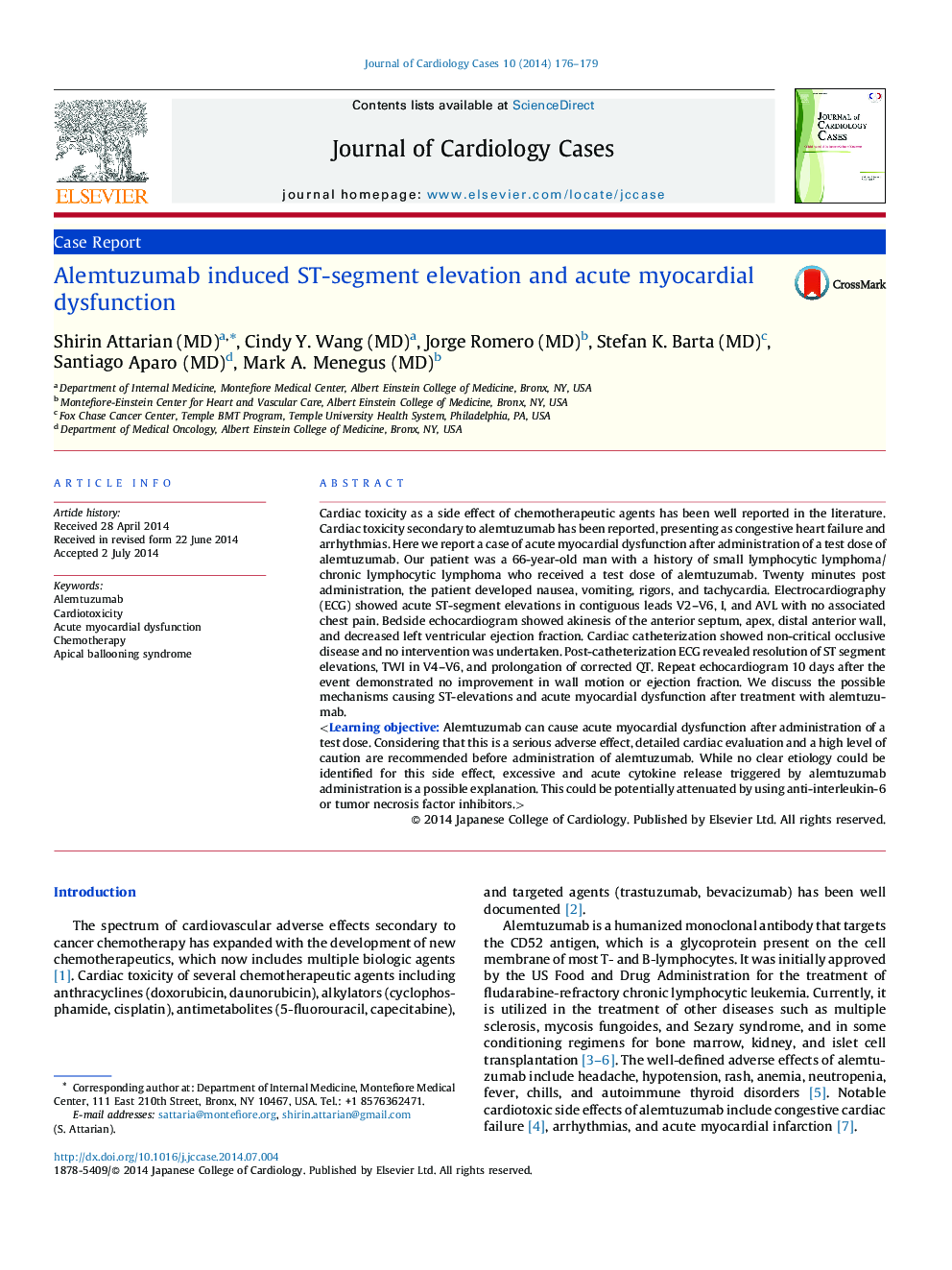 Alemtuzumab induced ST-segment elevation and acute myocardial dysfunction