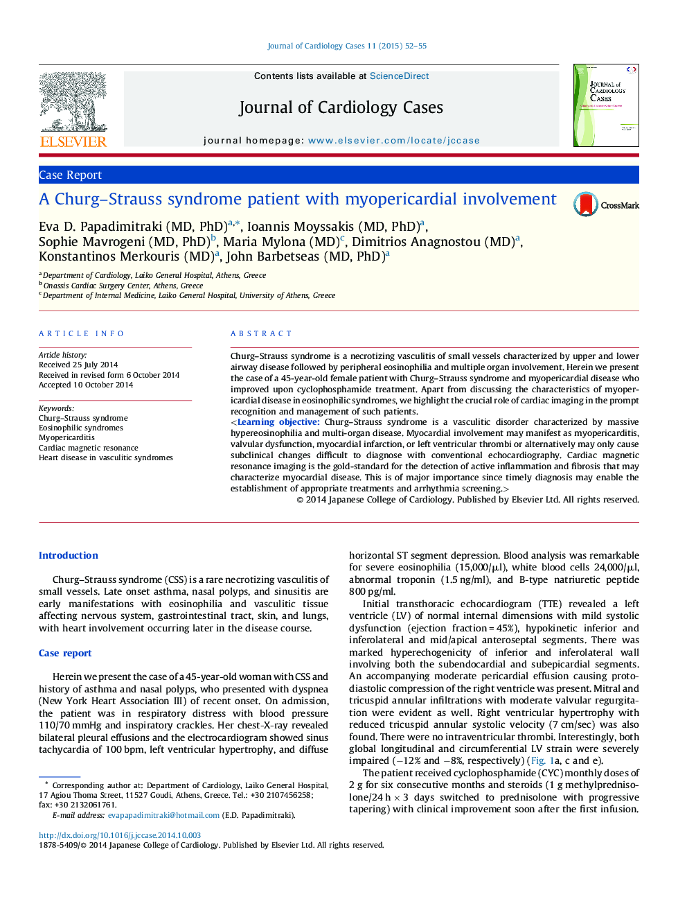 A Churg-Strauss syndrome patient with myopericardial involvement