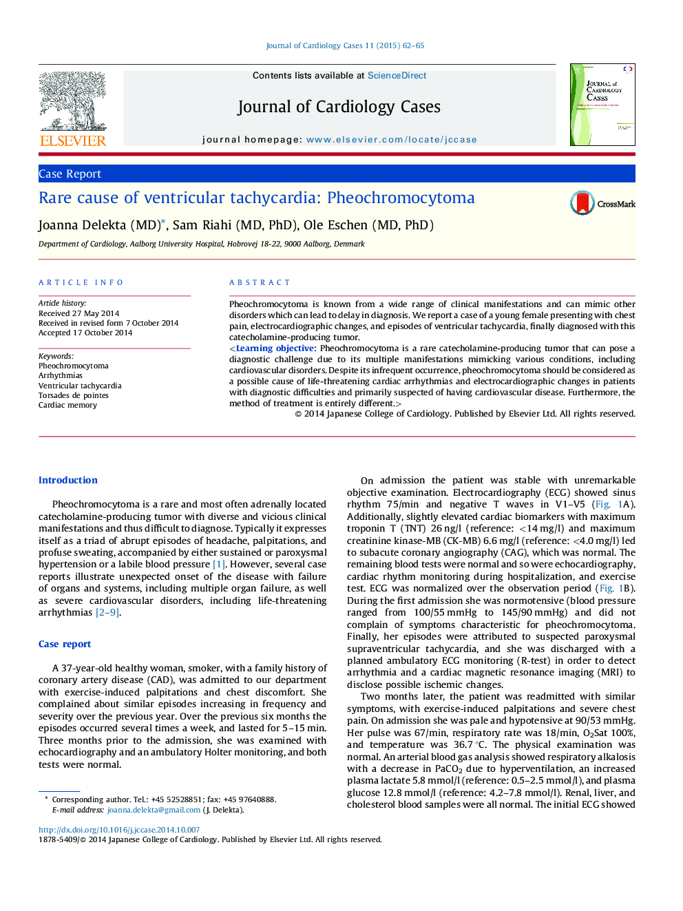 Rare cause of ventricular tachycardia: Pheochromocytoma