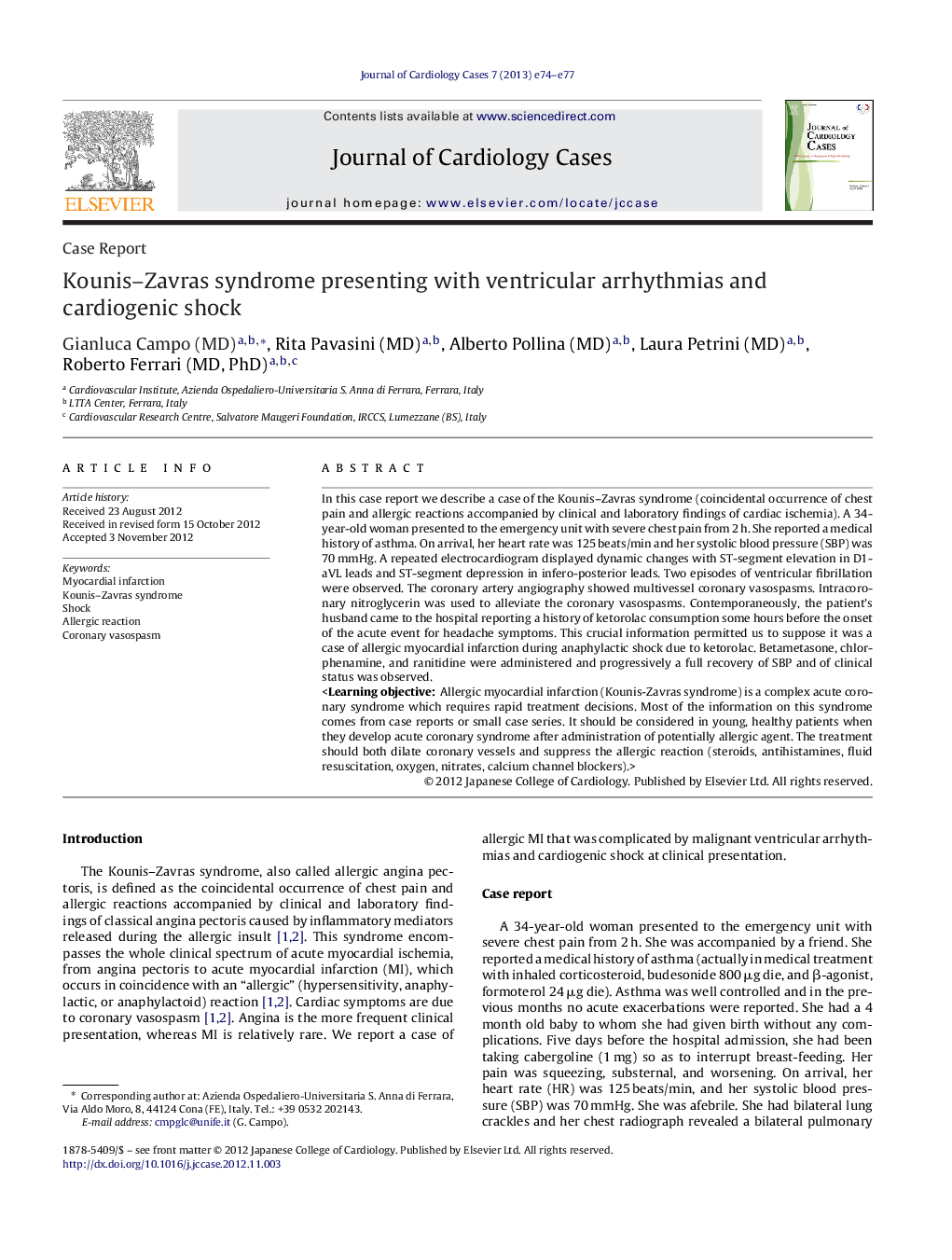 Kounis-Zavras syndrome presenting with ventricular arrhythmias and cardiogenic shock