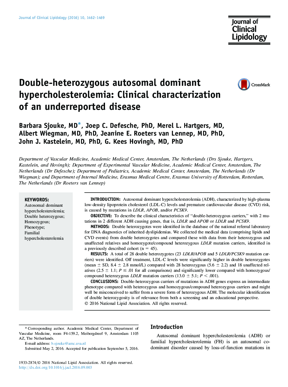 Double-heterozygous autosomal dominant hypercholesterolemia: Clinical characterization of an underreported disease