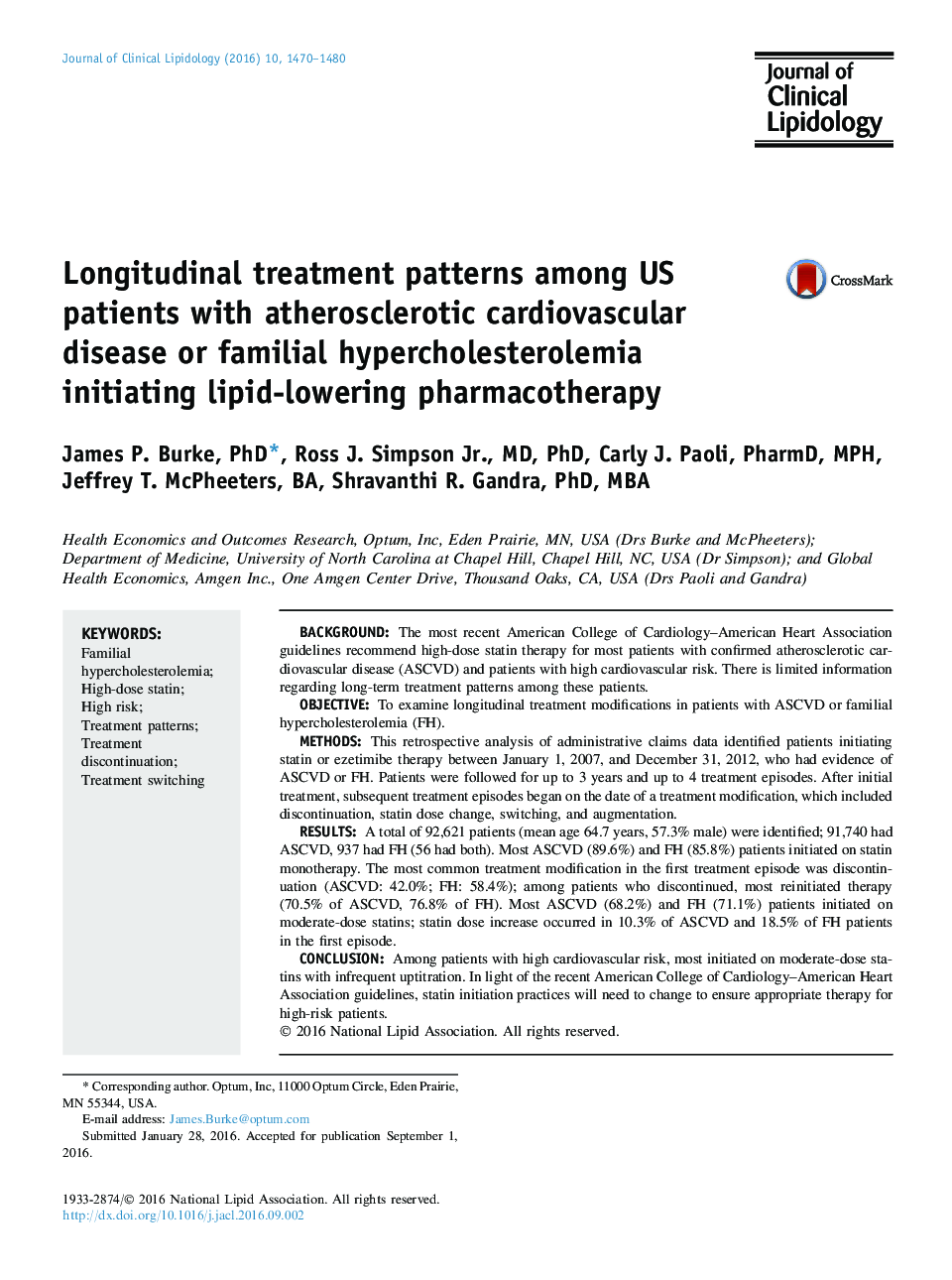 Longitudinal treatment patterns among US patients with atherosclerotic cardiovascular disease or familial hypercholesterolemia initiating lipid-lowering pharmacotherapy