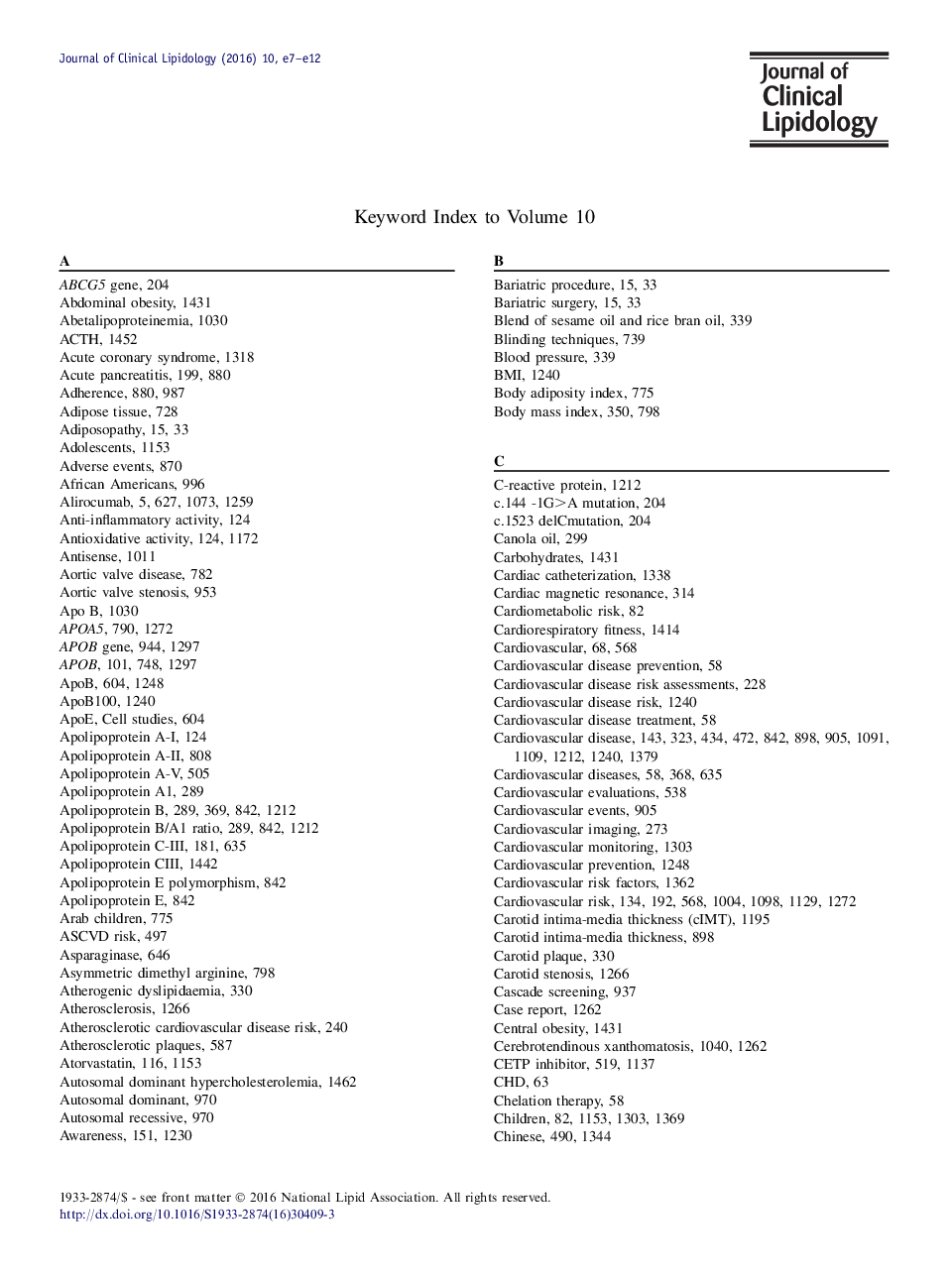 Keyword Index to Volume 10