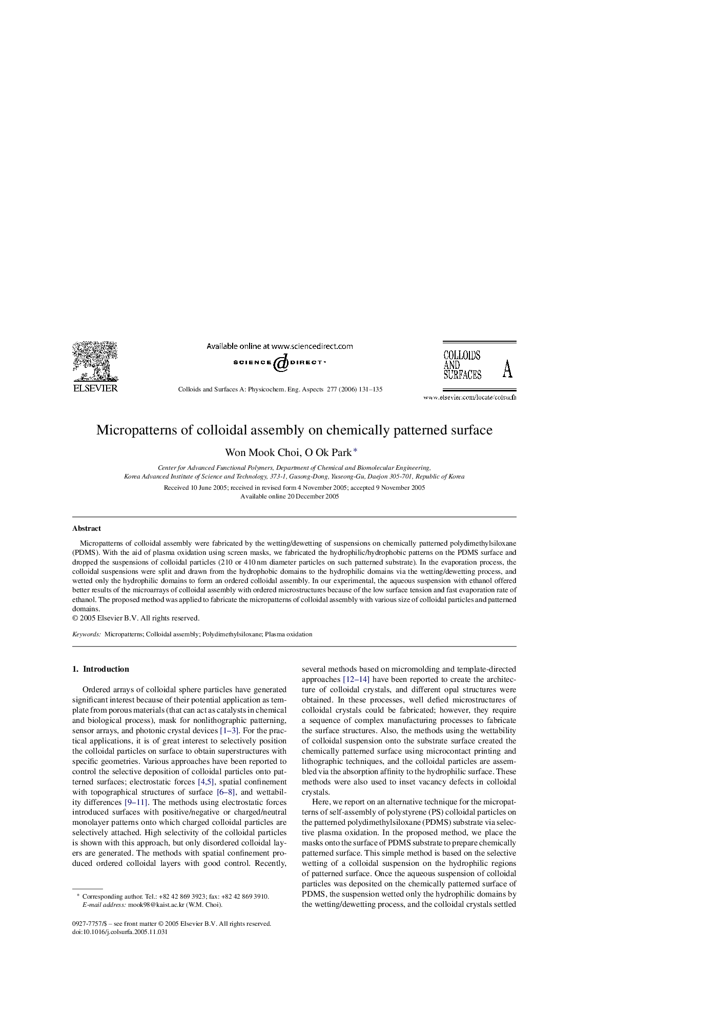 Micropatterns of colloidal assembly on chemically patterned surface