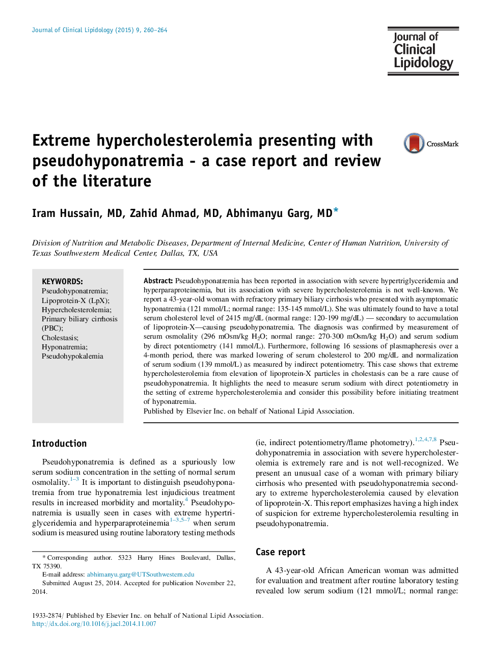 Extreme hypercholesterolemia presenting with pseudohyponatremia - a case report and review of the literature