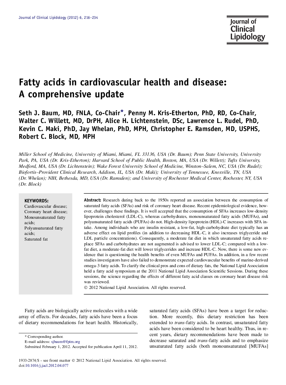 Fatty acids in cardiovascular health and disease: A comprehensive update