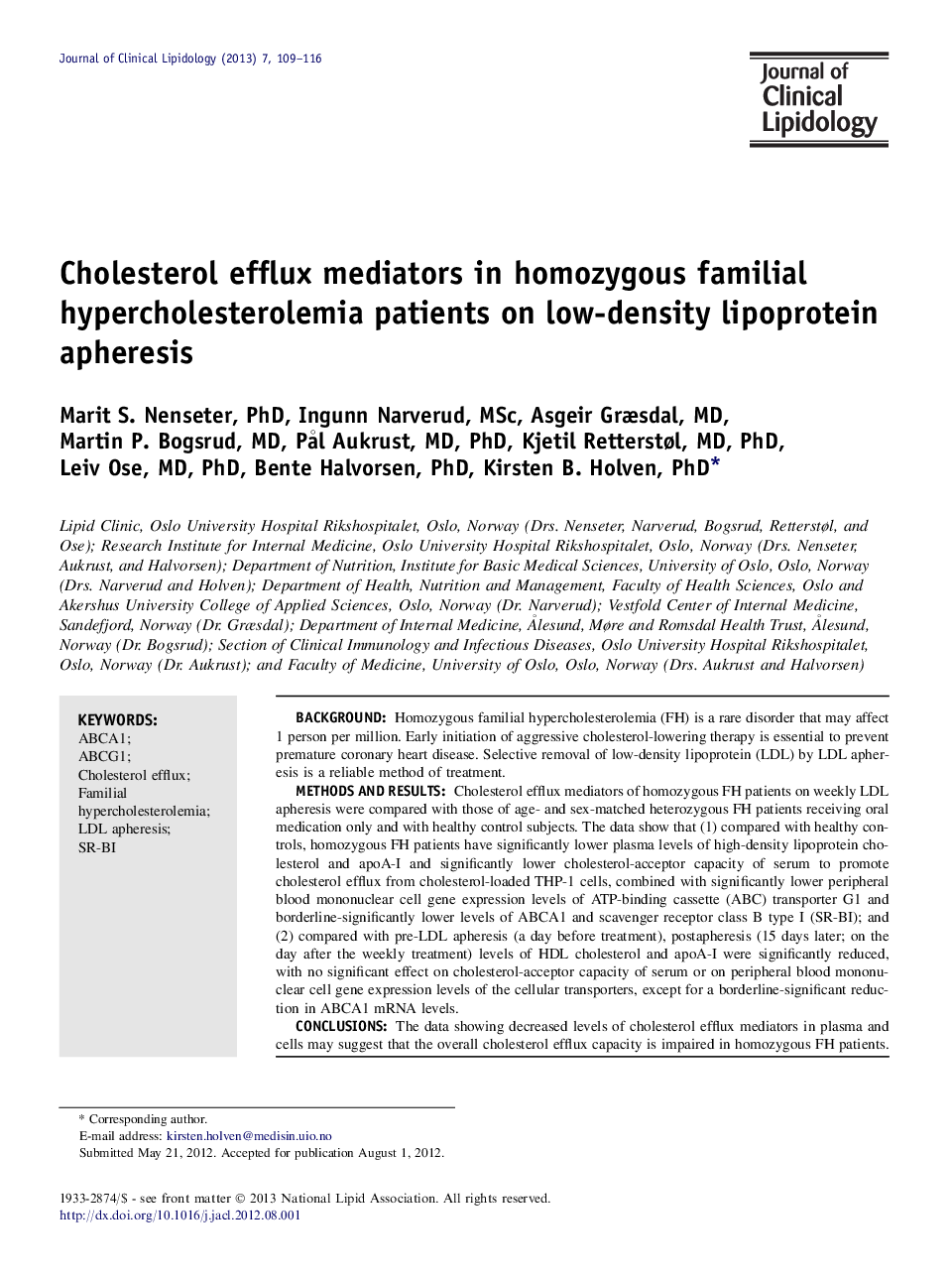 واسطه های فلوکس کلسترول در بیماران مبتلا به هیپوکلسترولیمی فامیلی هموزیگوت مبتلایان به افسردگی لیپوپروتئین با چگالی کم 