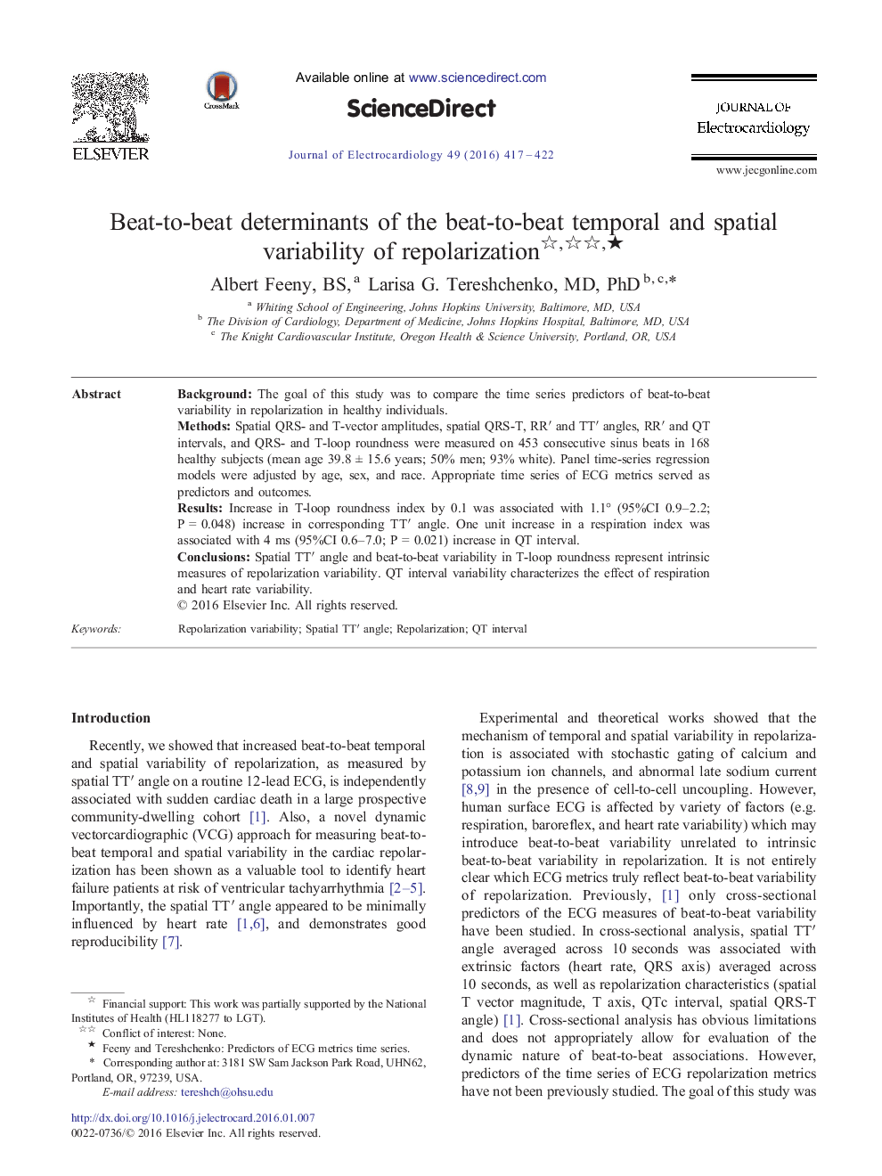 Beat-to-beat determinants of the beat-to-beat temporal and spatial variability of repolarizationâ