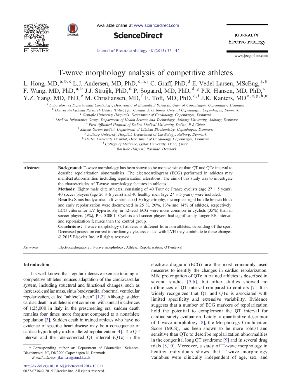 T-wave morphology analysis of competitive athletes