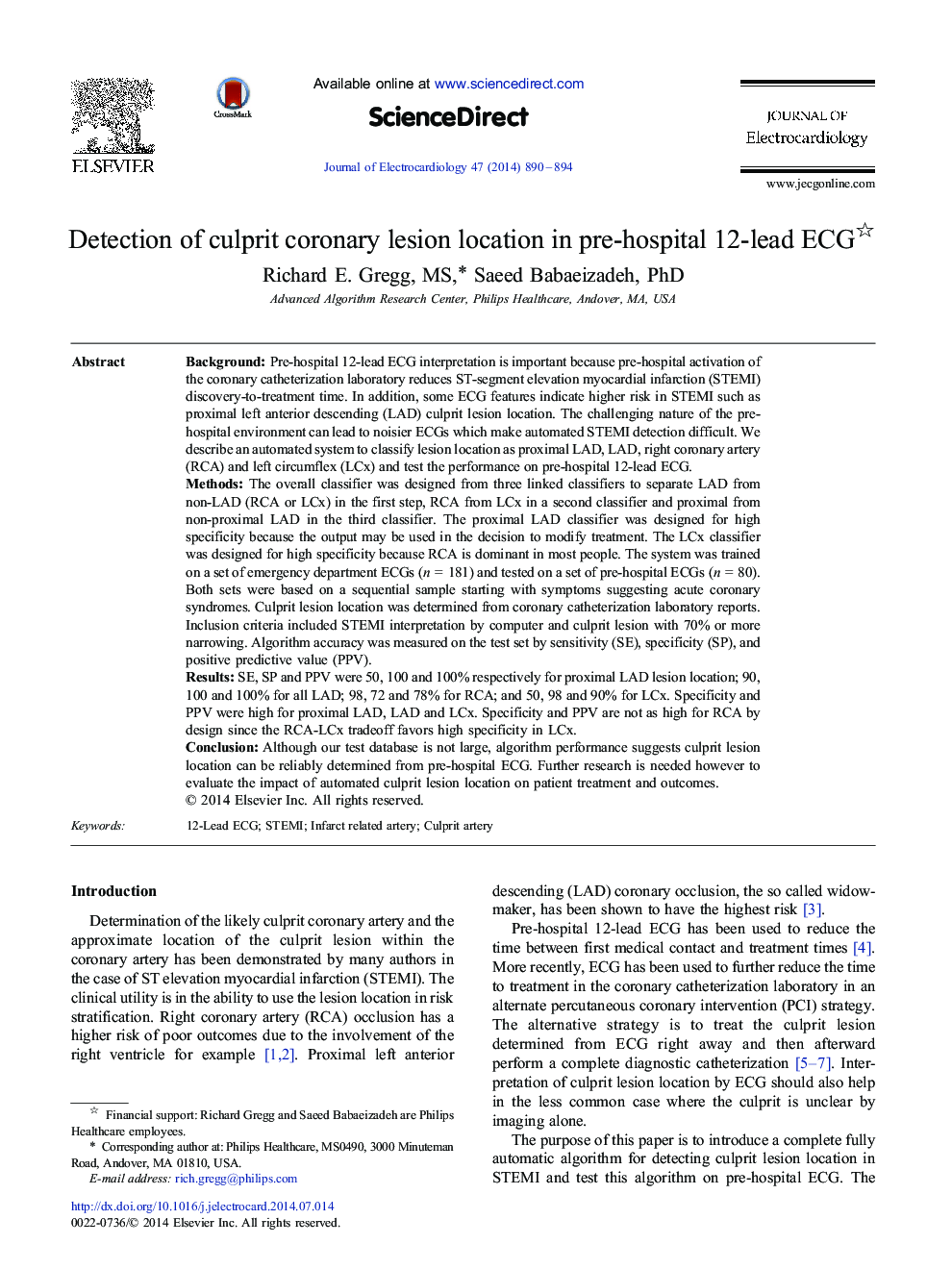 Detection of culprit coronary lesion location in pre-hospital 12-lead ECG