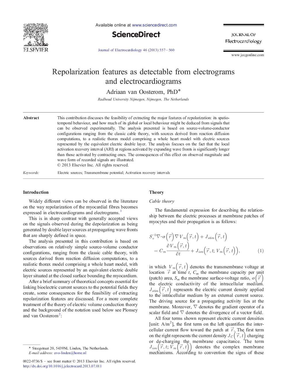 Repolarization features as detectable from electrograms and electrocardiograms