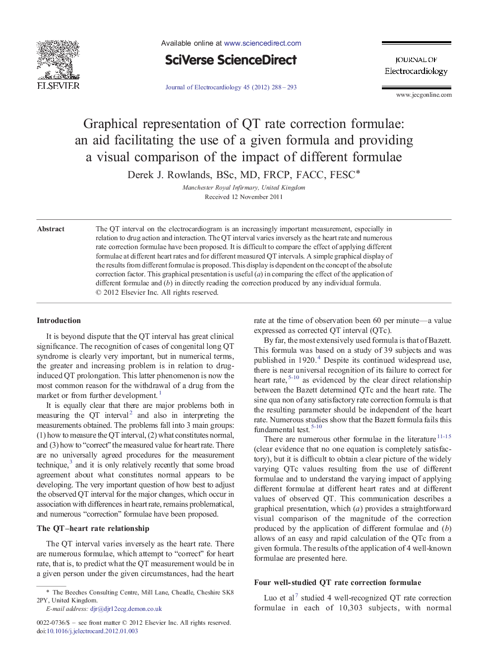 Graphical representation of QT rate correction formulae: an aid facilitating the use of a given formula and providing a visual comparison of the impact of different formulae
