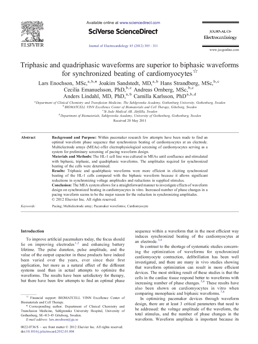 Triphasic and quadriphasic waveforms are superior to biphasic waveforms for synchronized beating of cardiomyocytes