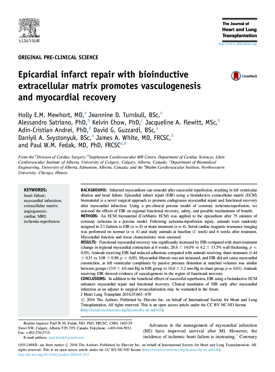 Epicardial infarct repair with bioinductive extracellular matrix promotes vasculogenesis and myocardial recovery