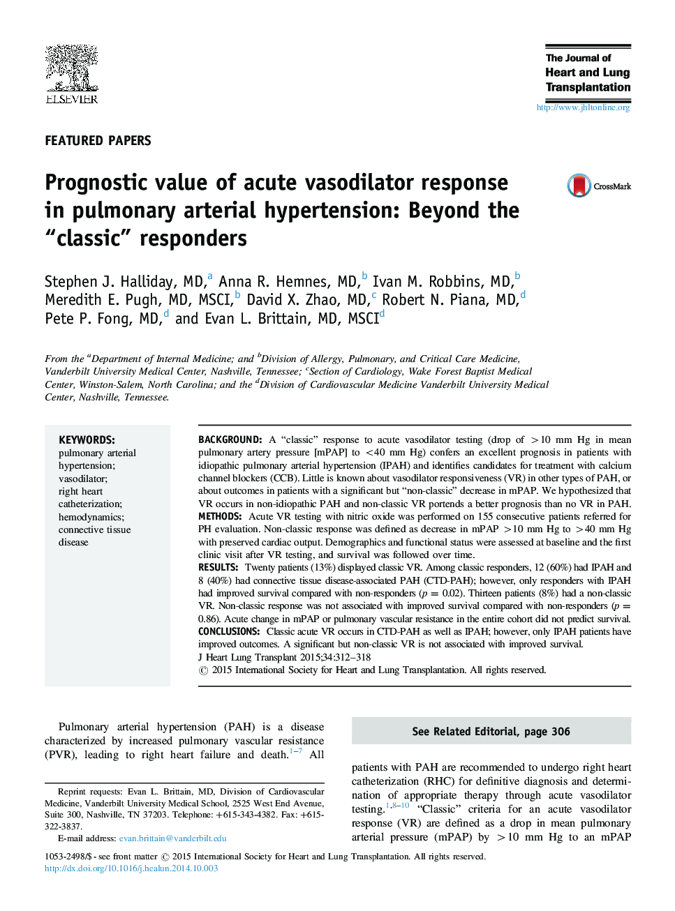 Prognostic value of acute vasodilator response in pulmonary arterial hypertension: Beyond the “classic” responders