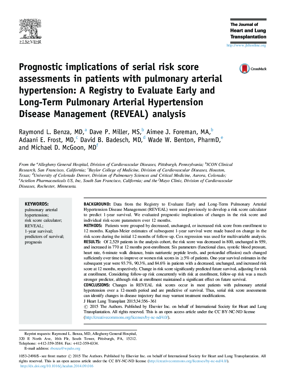 Prognostic implications of serial risk score assessments in patients with pulmonary arterial hypertension: A Registry to Evaluate Early and Long-Term Pulmonary Arterial Hypertension Disease Management (REVEAL) analysis