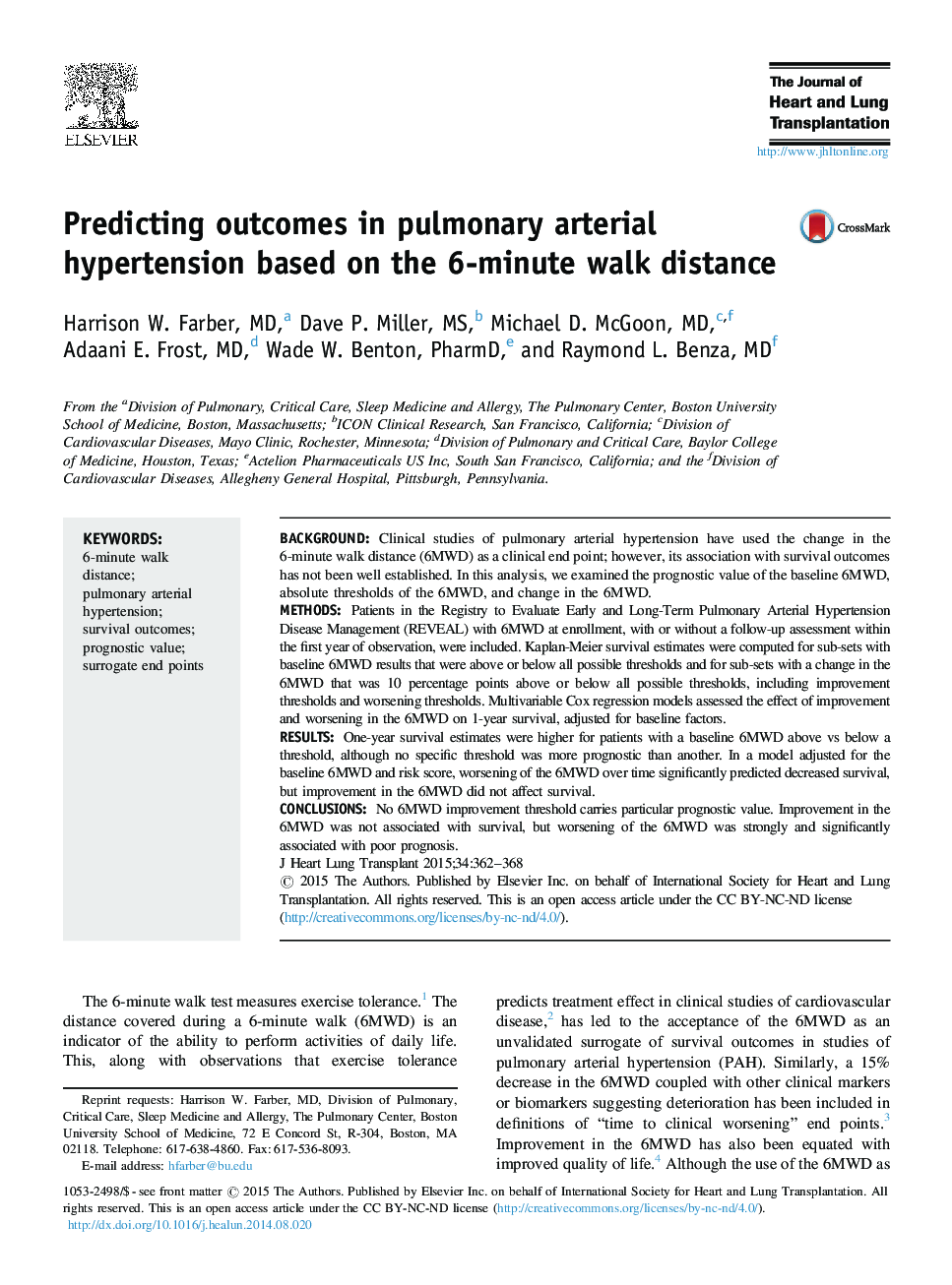 Predicting outcomes in pulmonary arterial hypertension based on the 6-minute walk distance