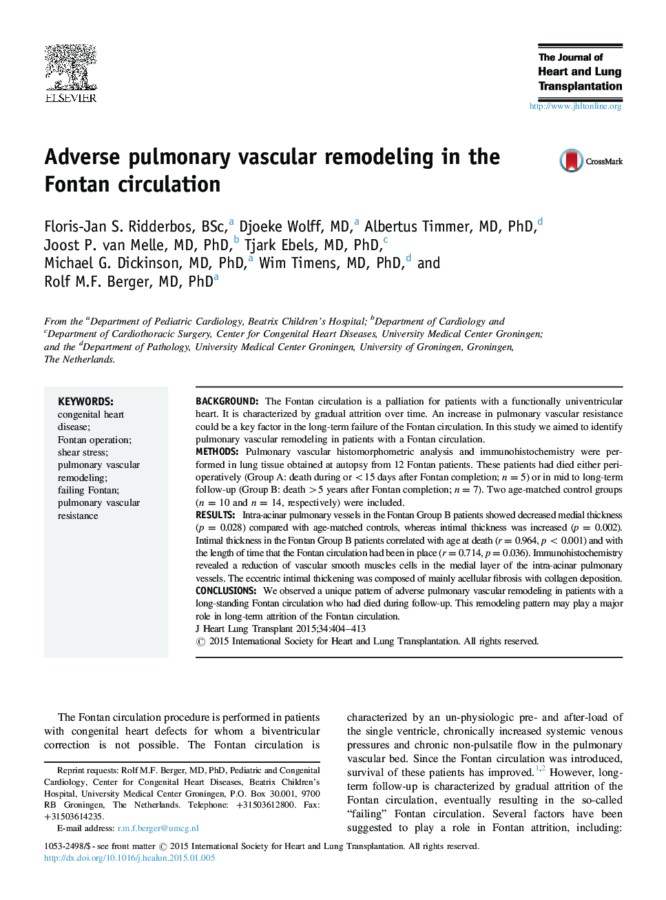 Adverse pulmonary vascular remodeling in the Fontan circulation