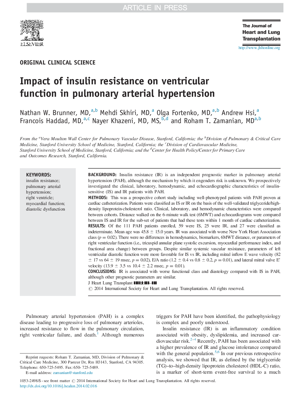 Impact of insulin resistance on ventricular function in pulmonary arterial hypertension