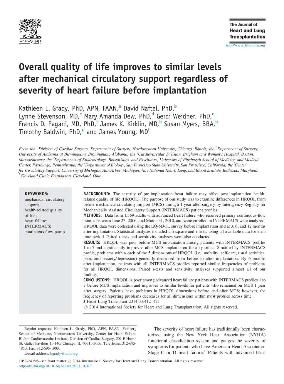 Overall quality of life improves to similar levels after mechanical circulatory support regardless of severity of heart failure before implantation
