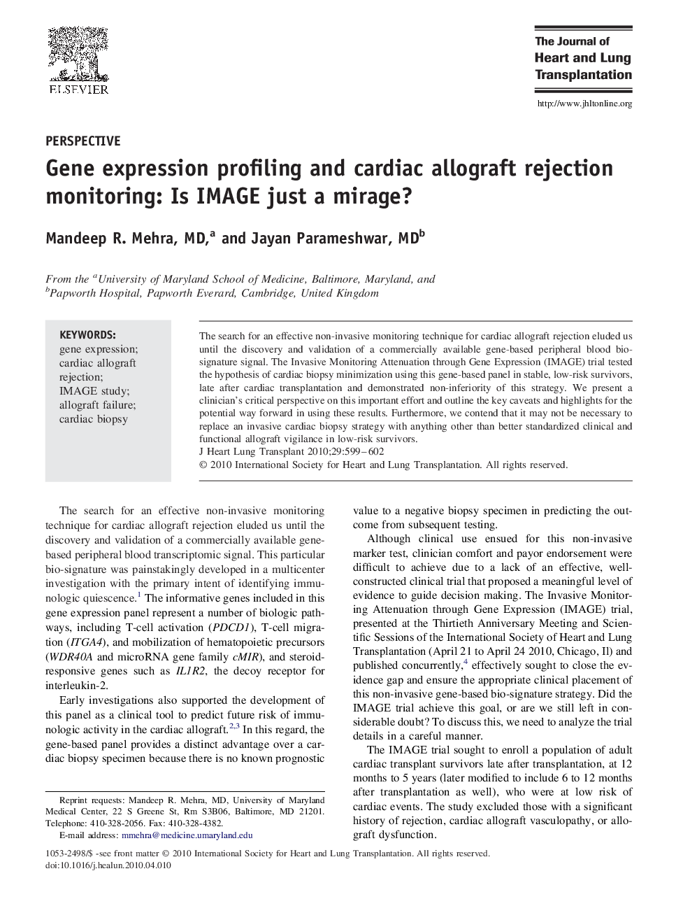 Gene expression profiling and cardiac allograft rejection monitoring: Is IMAGE just a mirage?